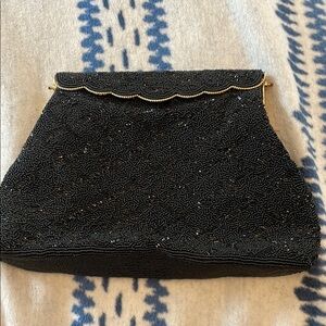 Vintage Elegant Black Beaded Clutch